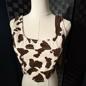 Lone Star branded cow print western corset structured denim crop top